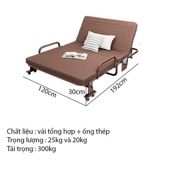 Giường xếp-gấp đa năng Kiểu Hàn Quốc HQ65 gấp 2 khúc, 65x180cm, đệm dày 7cm,có bánh xe