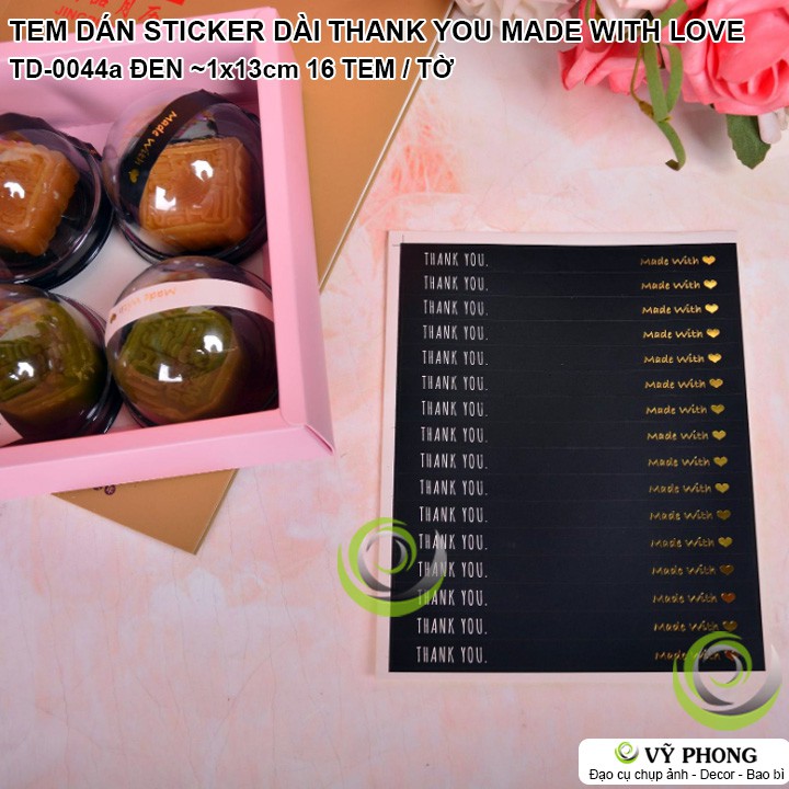 TEM DÁN DÀI STICKER CHỮ THANK YOU MADE WITH LOVE NHÃN DÀI NIÊM PHONG TRANG TRÍ BAO BÌ HỘP QUÀ BÁNH KẸO TD-0044