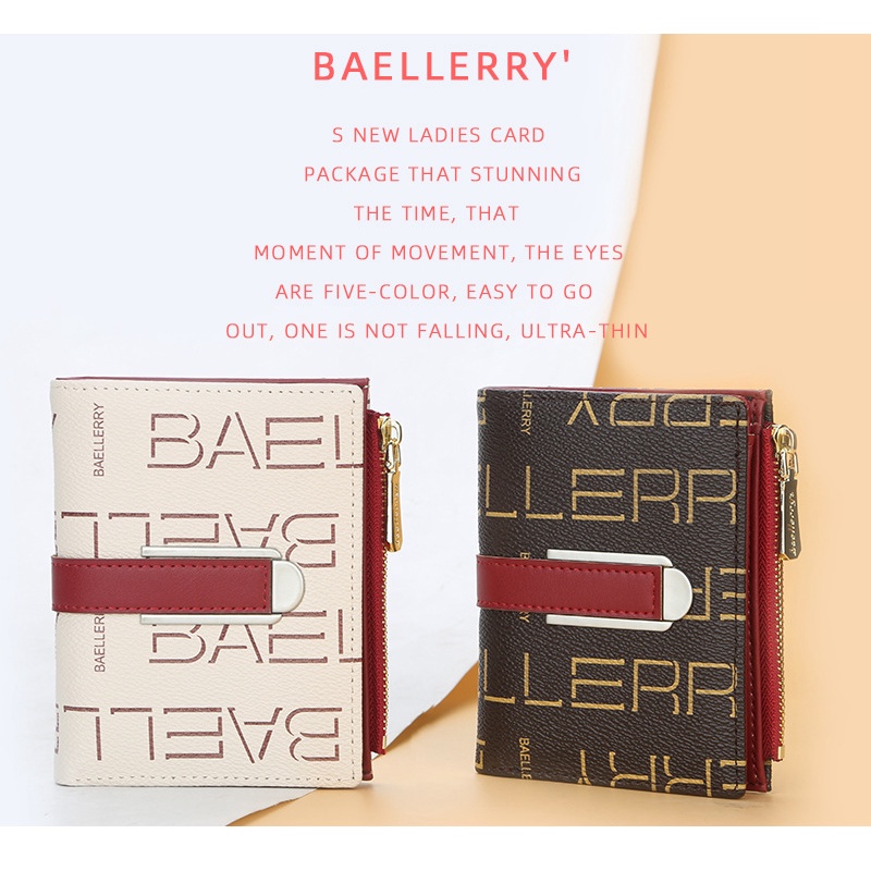 Ví dáng ngắn Baellerry DR066 họa tiết chữ phối khóa kéo cho nữ