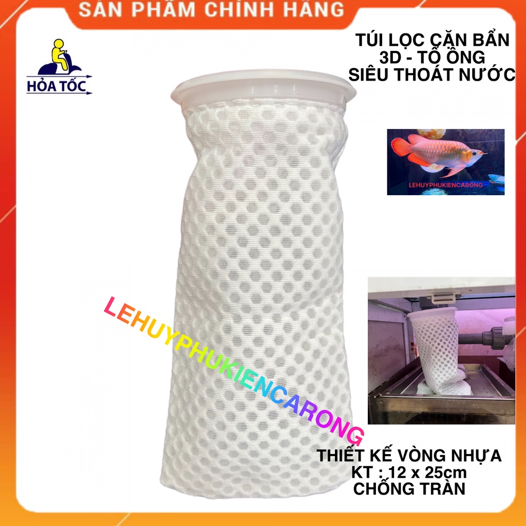 Túi Lọc Bể Cá 3D Vòng Nhựa Kích Thước 12x25cm, Thiết Kế Tổ Ong Siêu Mịn Lọc Cặn Bẩn Siêu Sạch Chống Tràn Cho Bể Cá Cảnh
