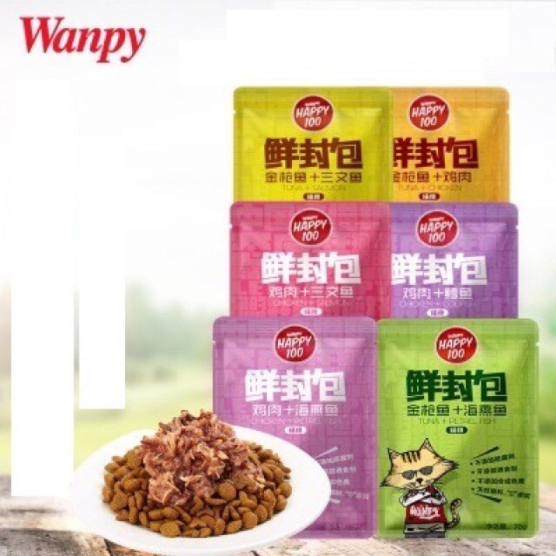 [Mã PET50K giảm Giảm 10% - Tối đa 50K đơn từ 250K] [70gr] pate Wanpy Happy 100 dành cho mèo với nhiều vị thơm ngon