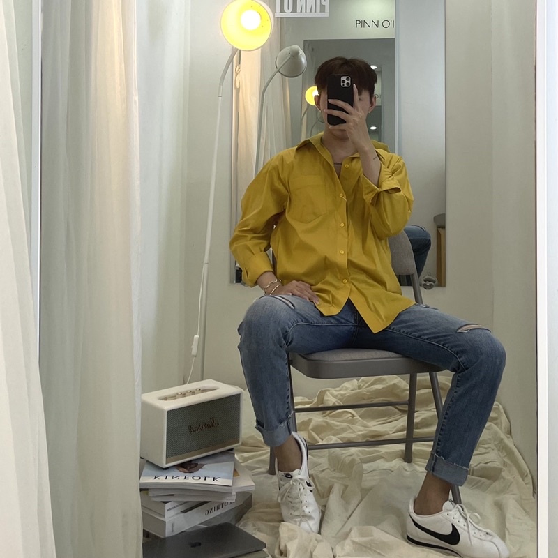 Áo sơmi Nam tay dài, chất liệu cotton thun co giãn.