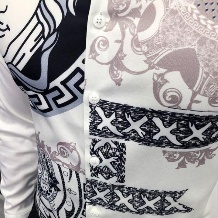 Áo sơ mi họa tiết versace SM2122 trắng đen, form body chuẩn đẹp, không nhăn, sang trọng chuẩn men,ảnh thật 100% -K(&1 !