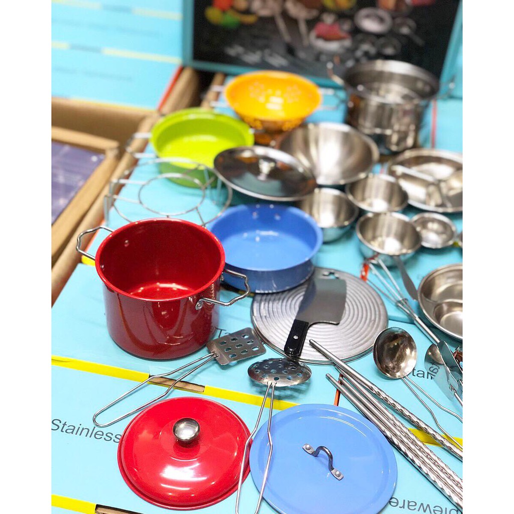 Bộ Đồ Chơi Nấu Ăn, Đồ Chơi Trẻ Em - Bộ Nấu Ăn Inox 23-33-40 Chi Tiết