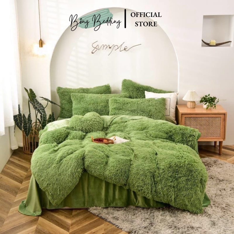 Bộ Chăn Ga Gối Nỉ Lông Tim HIN BEDDING Cao Cấp Tặng Kèm Gối Tim Hàng Có Sẵn Miễn Phí Bo Chun