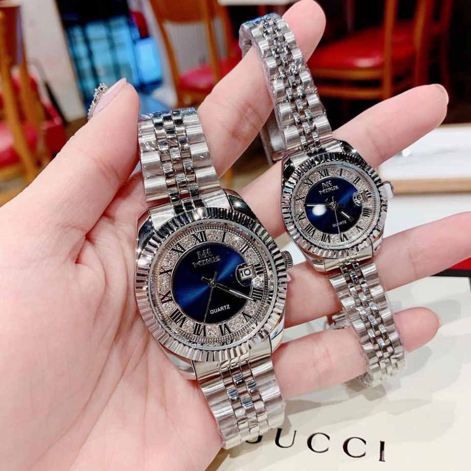 Đồng Hồ Đôi Nam Nữ Đẹp Mike, Đồng Hồ Đeo Tay Chống Nước Đính Đá Mặt Thời Trang Dây Thép Không Rỉ