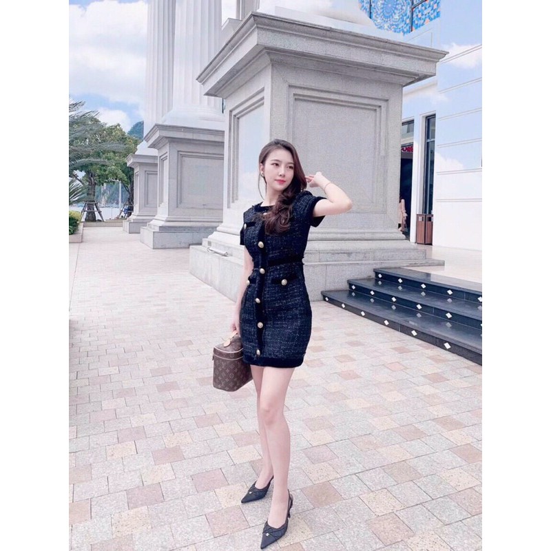 📌 Đầm dạ tuyết ánh kim phối nút 📌