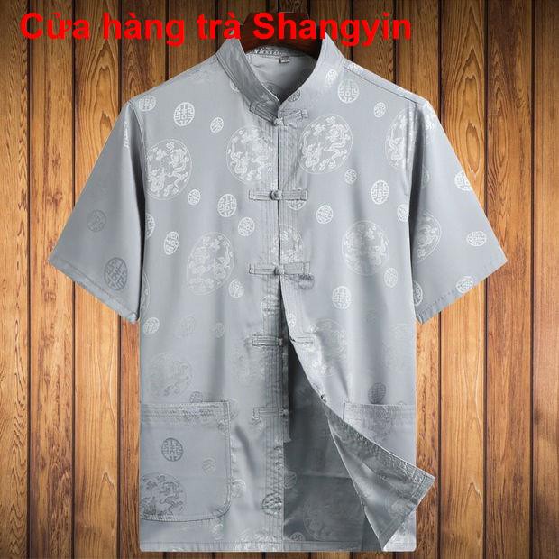 áo namMùa hè Tang phù hợp với nam giới áo sơ mi ngắn tay Bố ông nội trung niên và cao tuổi Quần phong cách Quốc