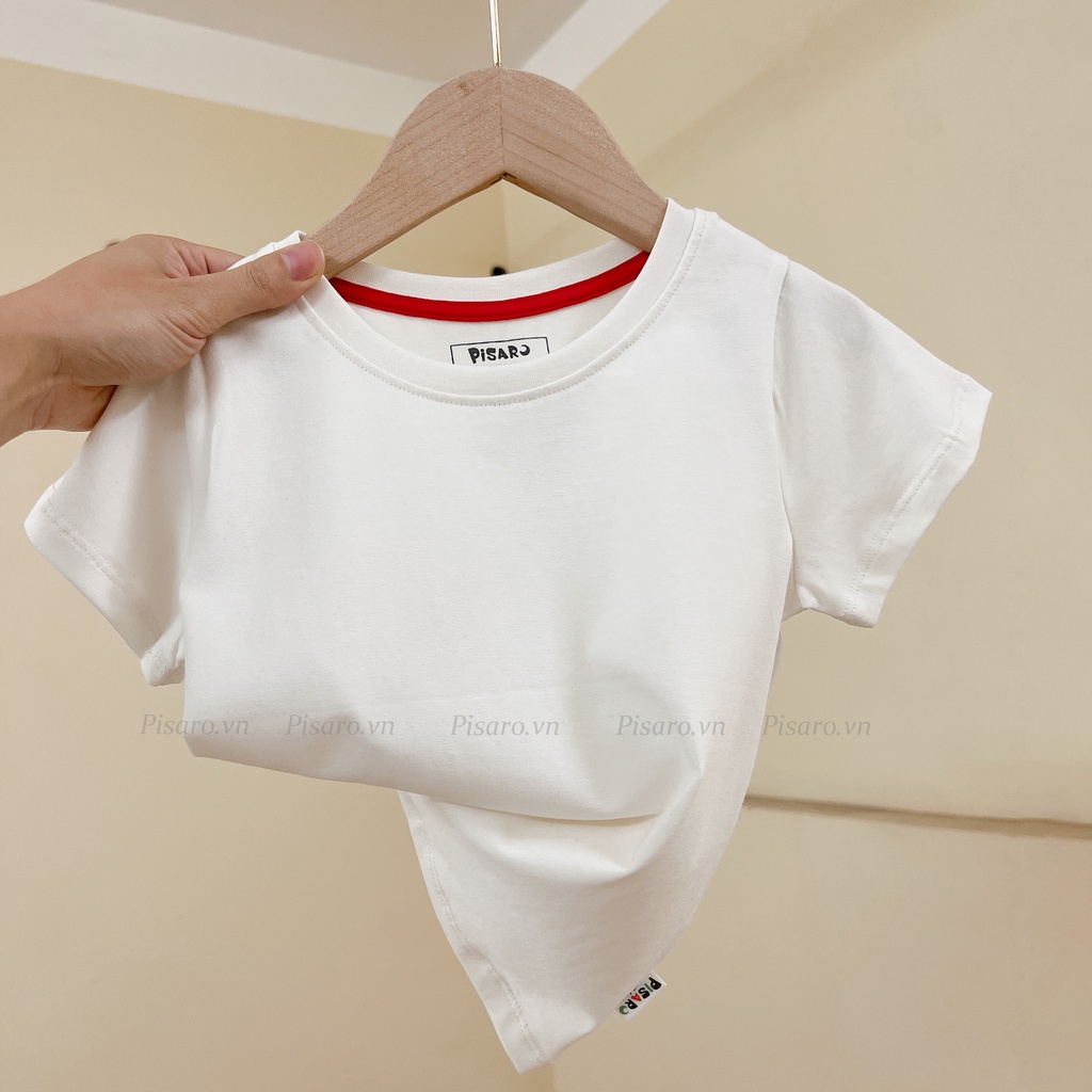 Áo thun trơn bé gái bé trai Pisaro Kids, Áo phông cộc tay mùa hè trẻ em vải cotton 100% mềm mịn