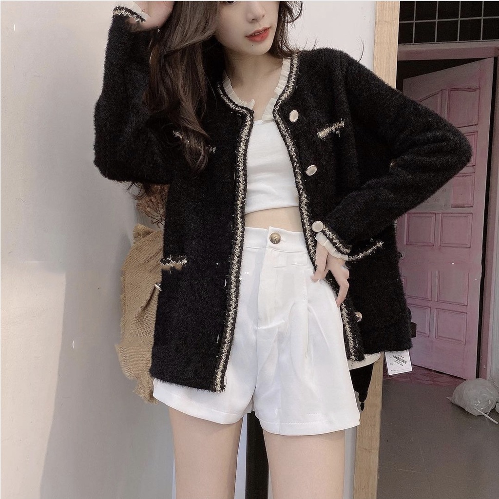 Áo Khoác Dạ Len - Áo cadigan len nữ phối ren Daski Quảng Châu