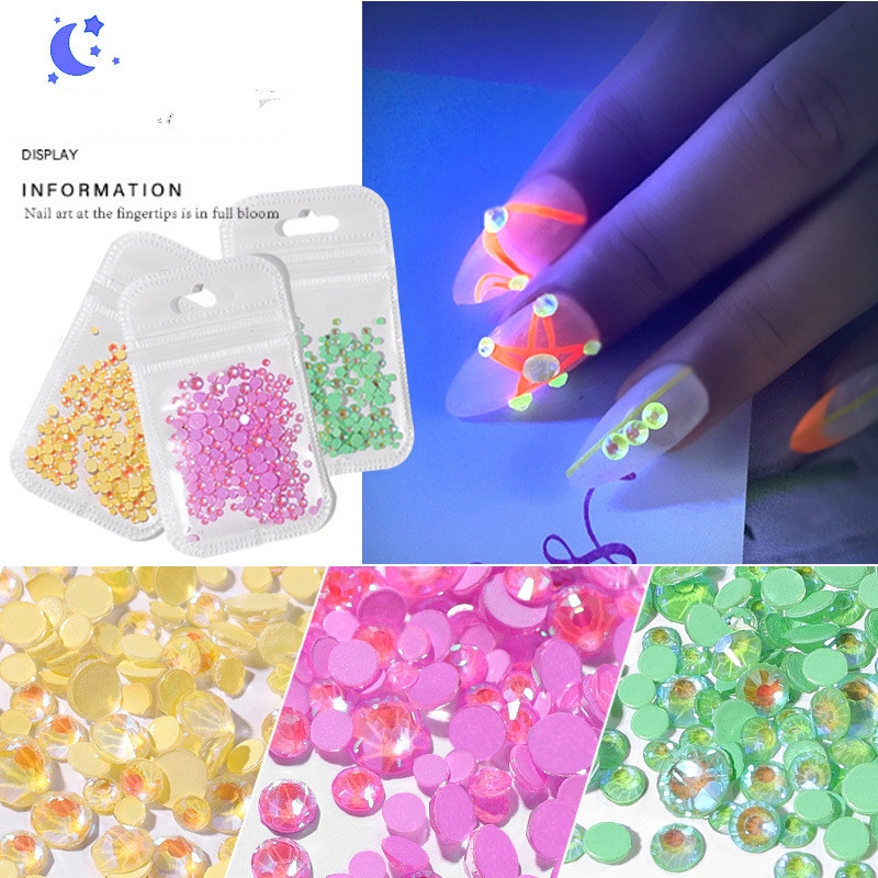 Bộ 250 Đá 3D Dạ Quang SS6-SS20 Đính Móng Tay Nghệ Thuật