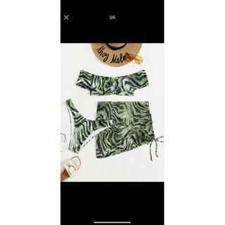 Set bikini 3 món thiết kế áo trễ vai độc đáo