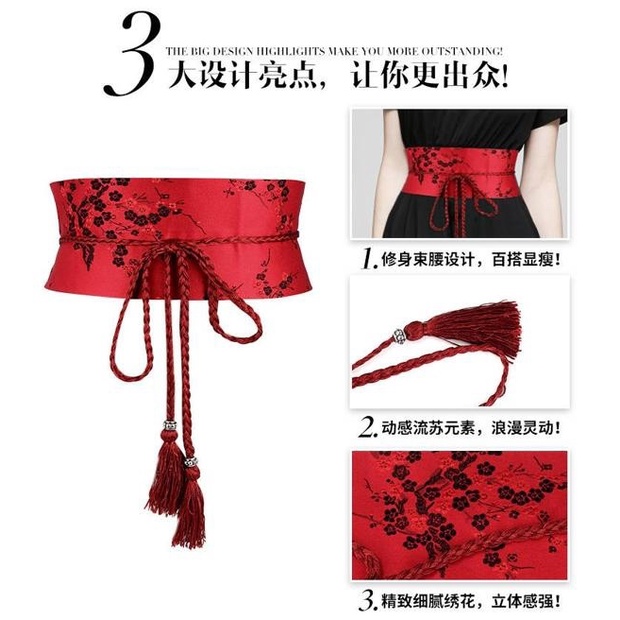 Thắt Lưng Vải Ruy Băng Bản Rộng Co Giãn Phong Cách Cổ Điển Cho Nữ Mặc Kimono