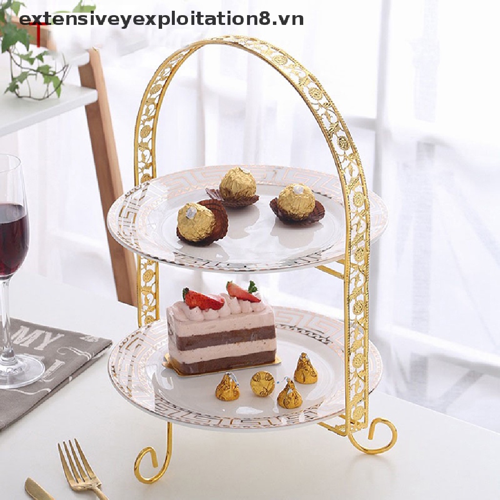 【extensive】 Metal Cake Stand Double-Layer Arch-Shaped Golden Fruit Dessert Rack Party Decor 【vn】