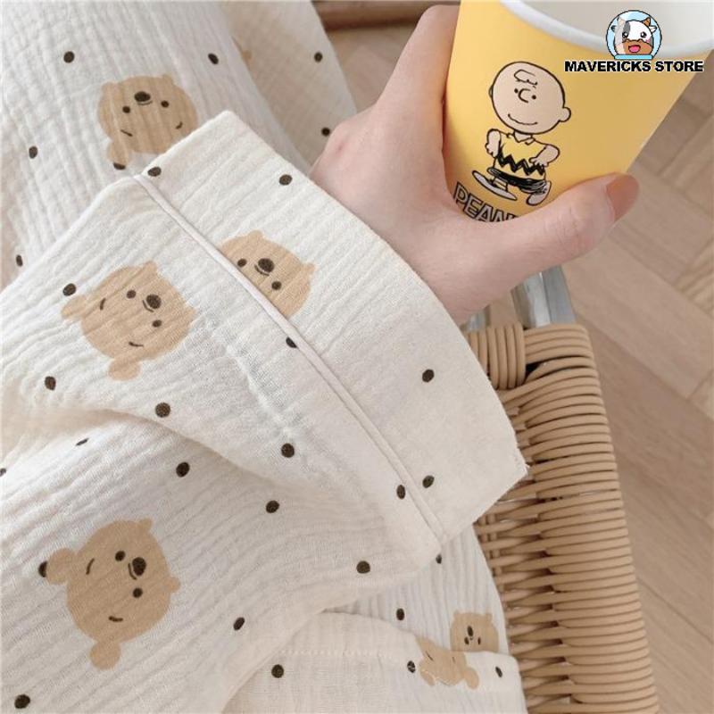Bộ đồ ngủ tay dài in hình gấu đáng yêu