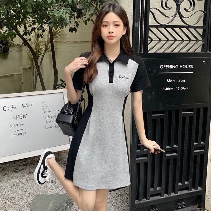 Đầm Cổ Polo Dáng Ôm Phối Màu Tương Phản Thời Trang Mùa Hè Hàng Mới Dành Cho Bạn Nữ @ -