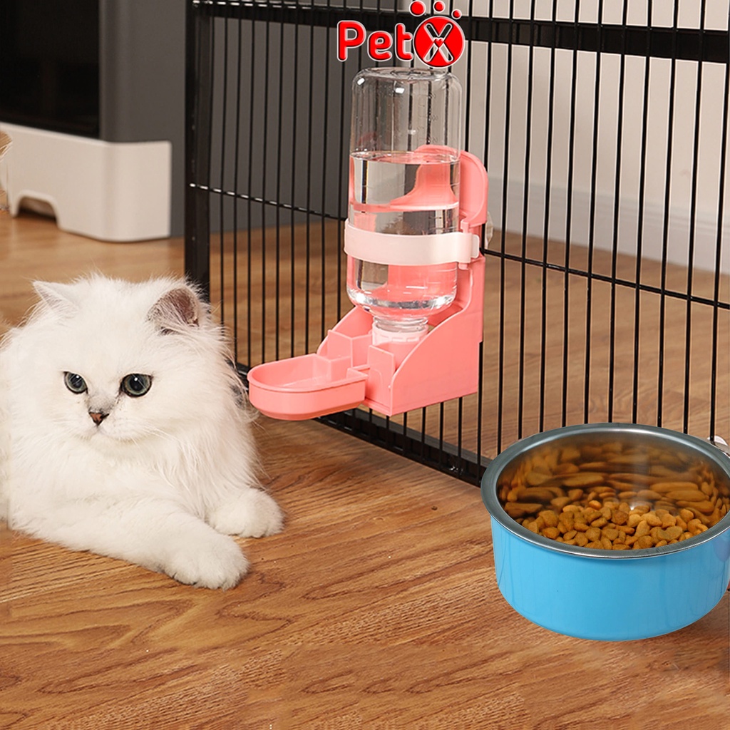 Bình nước cho chó mèo gắn chuồng có khay treo lồng cho thú cưng cấp nước tự động 500ml