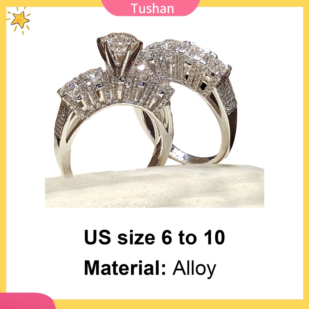 2 nhẫn đính đá nhân tạo sang trọng dành cho đám cưới đính hôn cặp đôi quà tặng trang sức