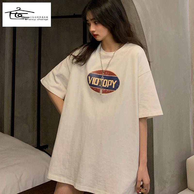 Áo Thun 100% Cotton Nguyên Chất Tay Ngắn Dáng Rộng Phong Cách Retro Hồng Kông Cho Nữ