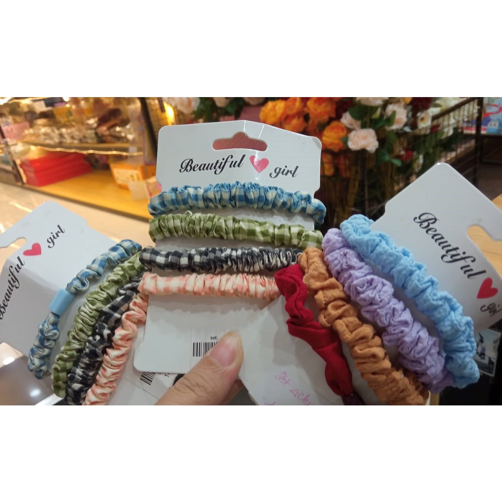 Set bốn dây buộc tóc vải, Scrunchies màu pastel xinh xắn