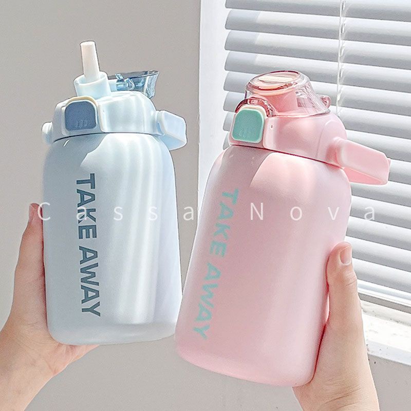 Dễ Thương Bình Nước Giữ Nhiệt Dung Tích Lớn Bằng Thép Không Gỉ Có Ống Hút Kiểu Dáng Thể Thao