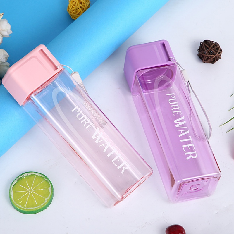 Bình Nước Nhựa Hình Vuông Thiết Kế Sáng Tạo Chống Rò Rỉ Tiện Dụng 480ml