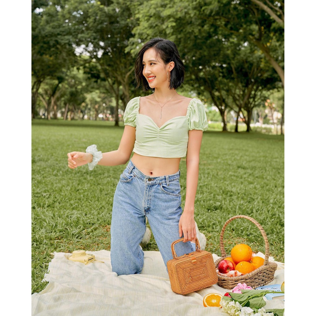 Gingham Top - áo tay bồng họa tiết caro - Thiết kế bởi IAMCOCO.OFFICIAL
