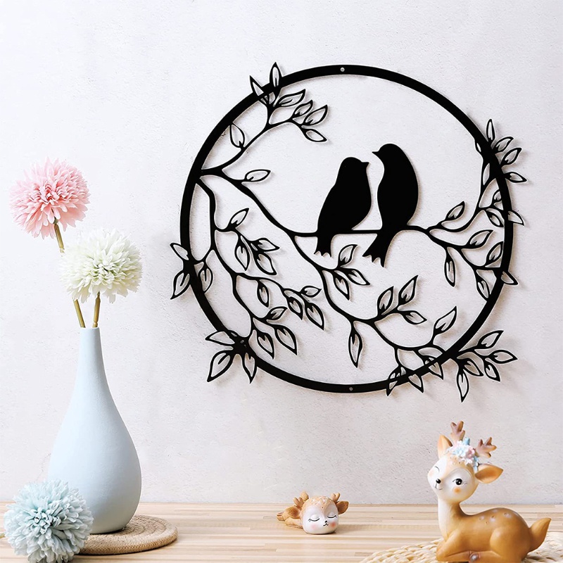 Aoto Miếng Dán Tường Hình Tròn Bằng Kim Loại Hình Chim Trên Cành Cây Trang Trí Nhà Cửa