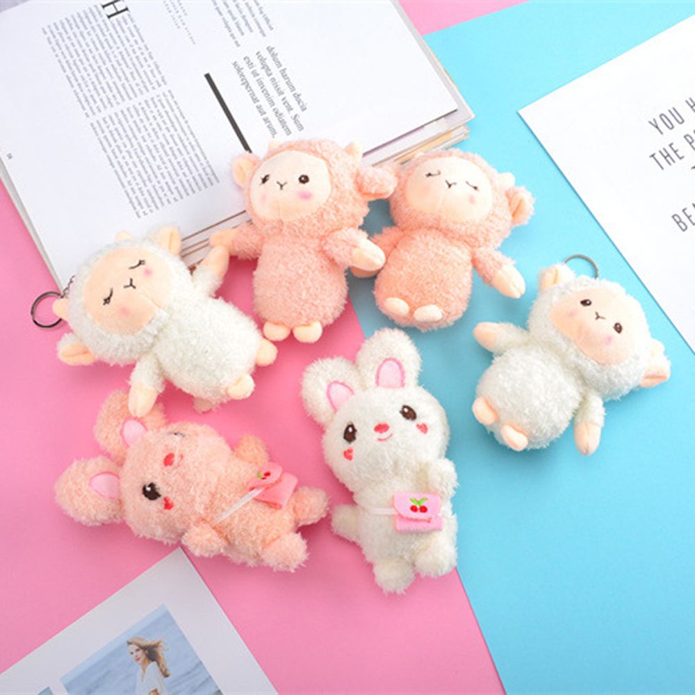 Móc khóa hình thỏ cừu nhồi bông mềm mại dễ thương