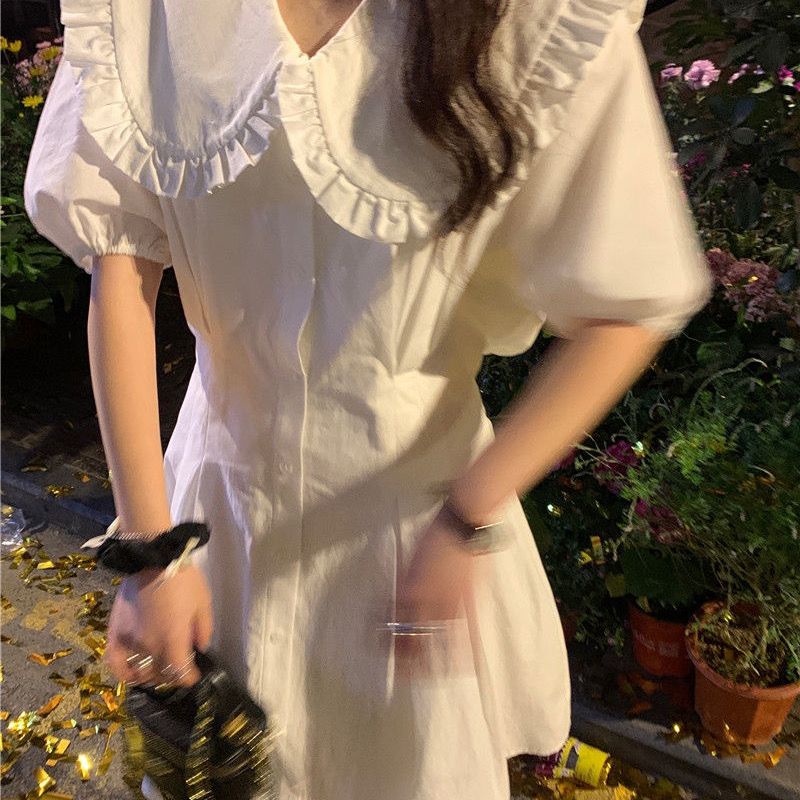 Đầm Sơ Mi Trắng Cổ Búp Bê Dáng Rộng Thời Trang Mùa Hè 2022 Phong Cách Pháp Mới