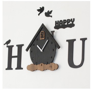 Đồng hồ treo tường gỗ cao cấp, đồng hồ trang trí decor nhà cửa hình chữ House - House wall clock