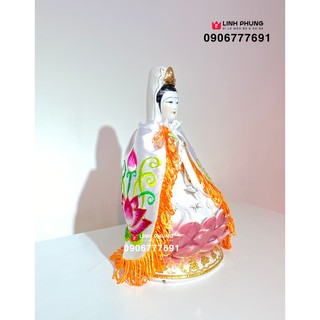Áo choàng Quan Âm tượng nhỏ thờ nhà - vải phi thêu sen trúc (20cm)