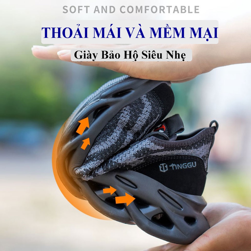 Giày Bảo Hộ Lao Động Nam Thể Thao Thời Trang Siêu Nhẹ Cách Điện TINGGU Mã T16 Đen Thoáng Khí Chống Đinh Va Dập Ngón