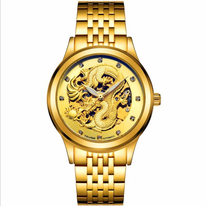 Đồng hồ nam tự động Tevise rồng nổi khắc nổi 3D