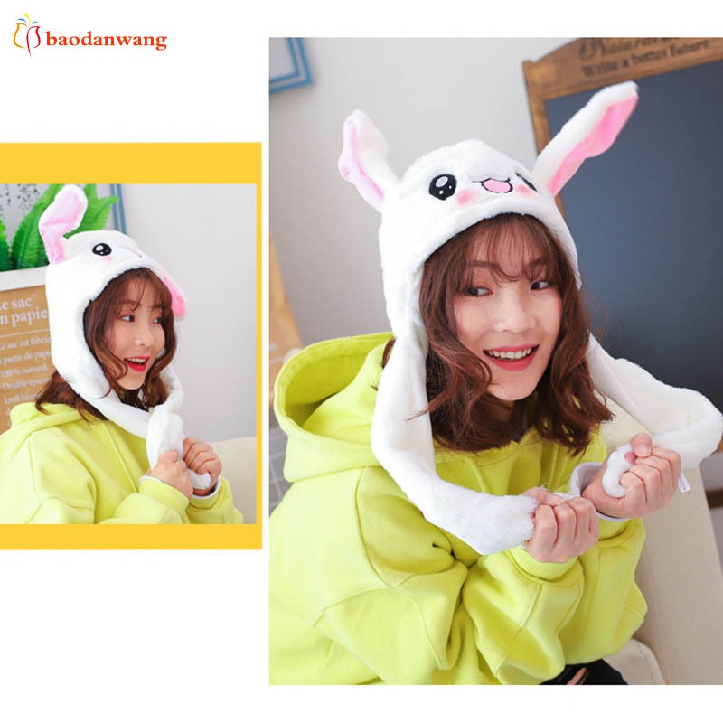 Mũ tai thỏ bóp hơi dễ thương/Cute Bunny Plush Hat Funny Playtoy Ear Up Down Rabbit Gift Toy for Kids Girls Girlfriend