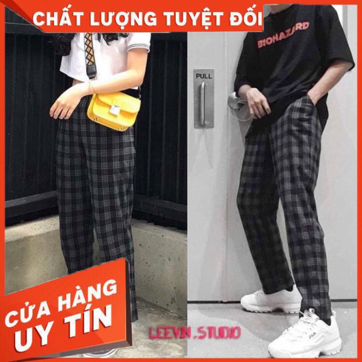 Quần Baggy Nam Nữ Kẻ Caro PLAID Ống Suông Unisex - Kiểu quần ống rộng suông vải Plaid kẻ caro Leevin Store - Hàng nhập k