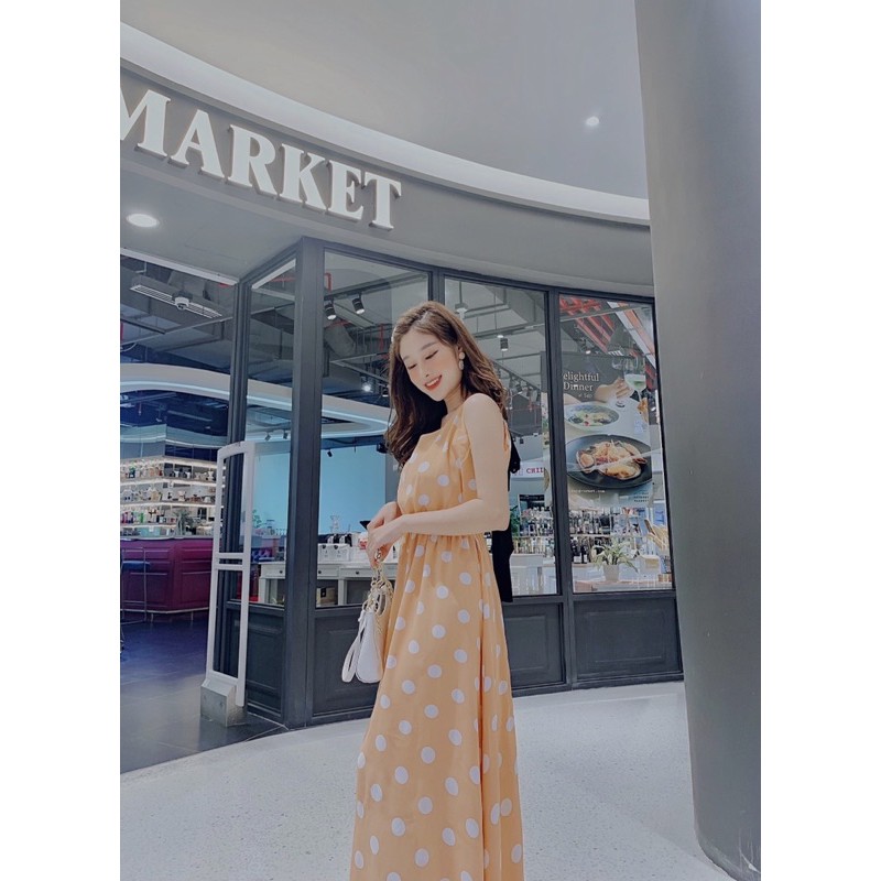 Đầm maxxi đi chơi chấm bi lưng phối cột nơ siêu mát mẻ, hàng đẹp chất voan đũi dày mịn - Thời Trang VADA (VD132)