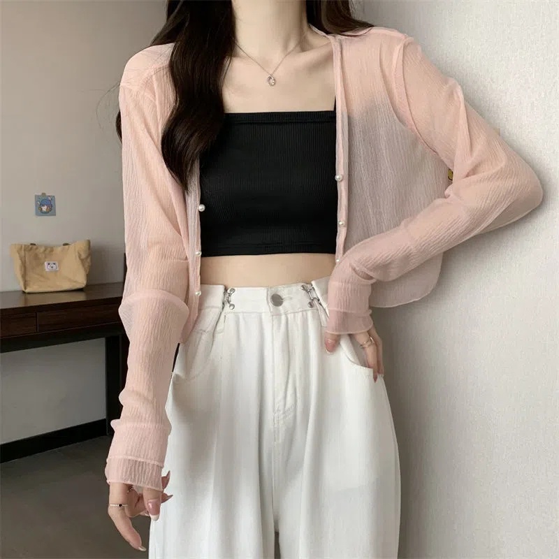 Áo Khoác cardigan Mỏng Xuyên Thấu Dài Tay Thời Trang Nữ