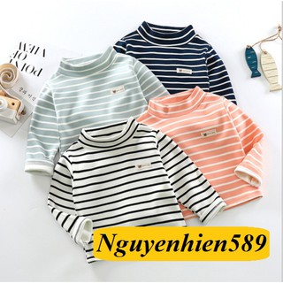 (Quảng Châu) Áo LÓT LÔNG. NỈ BÔNG KIỂU 2 cho bé gái, bé trai, dài tay, kẻ ngang, áo giữ nhiệt cho bé, họa tiết đẹp