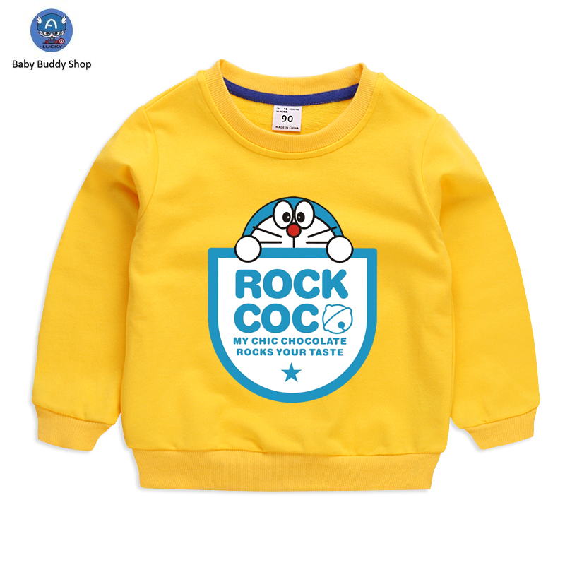 Áo Thun Tay Dài In Hình Doraemon Dễ Thương 10 Màu Lựa Chọn Cho Bé