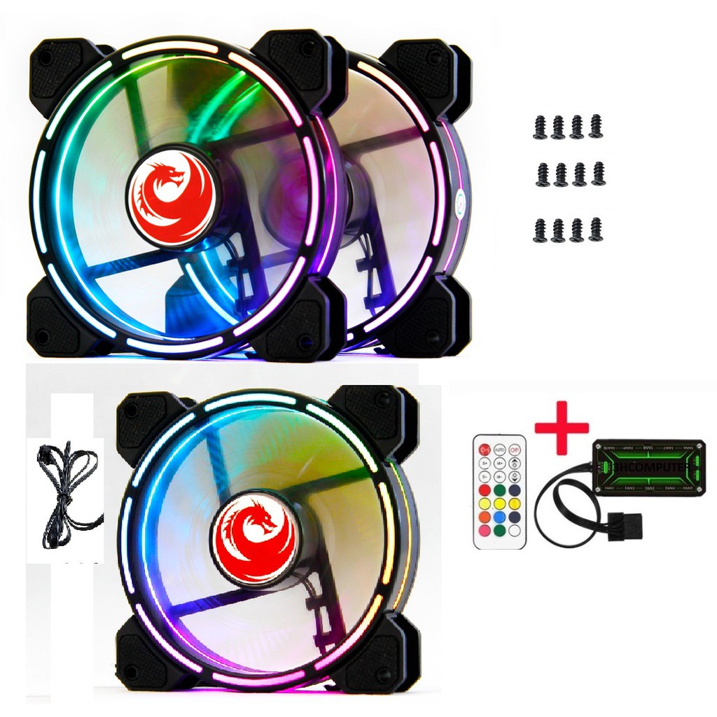 Bộ 3 Fan LED RGB RED DRAGON V9 HUB REMOTE VÍT