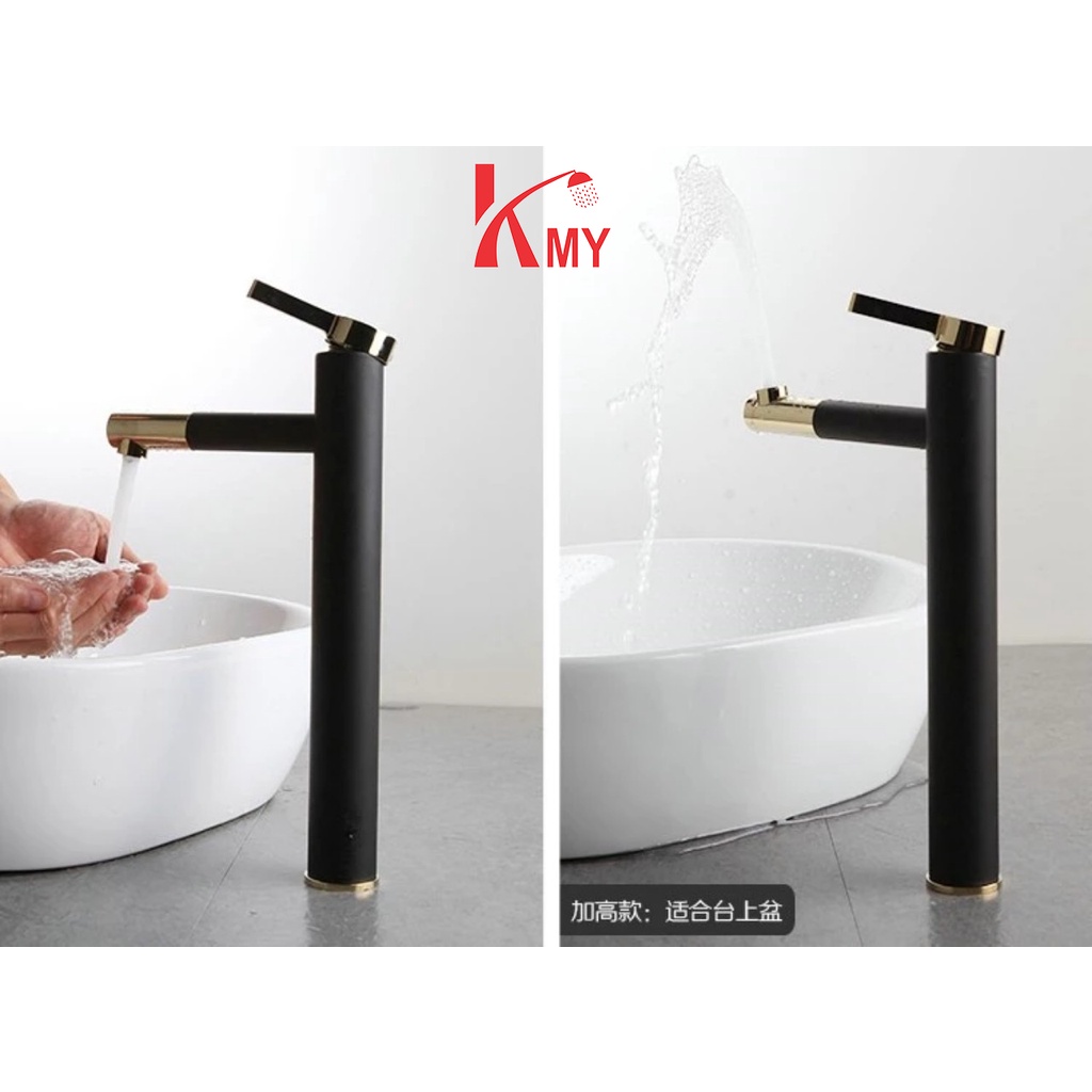 Vòi lavabo sơn tĩnh điện Đen cao 30 cm, đầu vòi xoay 360 độ KMY