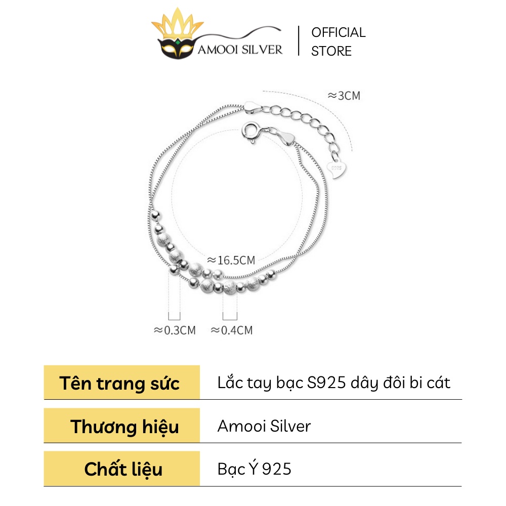 Lắc Tay Bạc S925 Dây Đôi Bi Cát Đính Đá Sang Trọng - Amooi Silver AT66