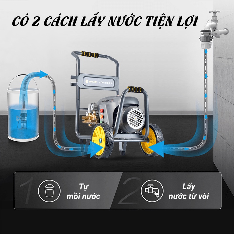 Máy rửa xe công nghiệp cao áp tiệm rửa xe chuyên dùng, động cơ lõi đồng ty sứ, SOEASY 2800W SE009G