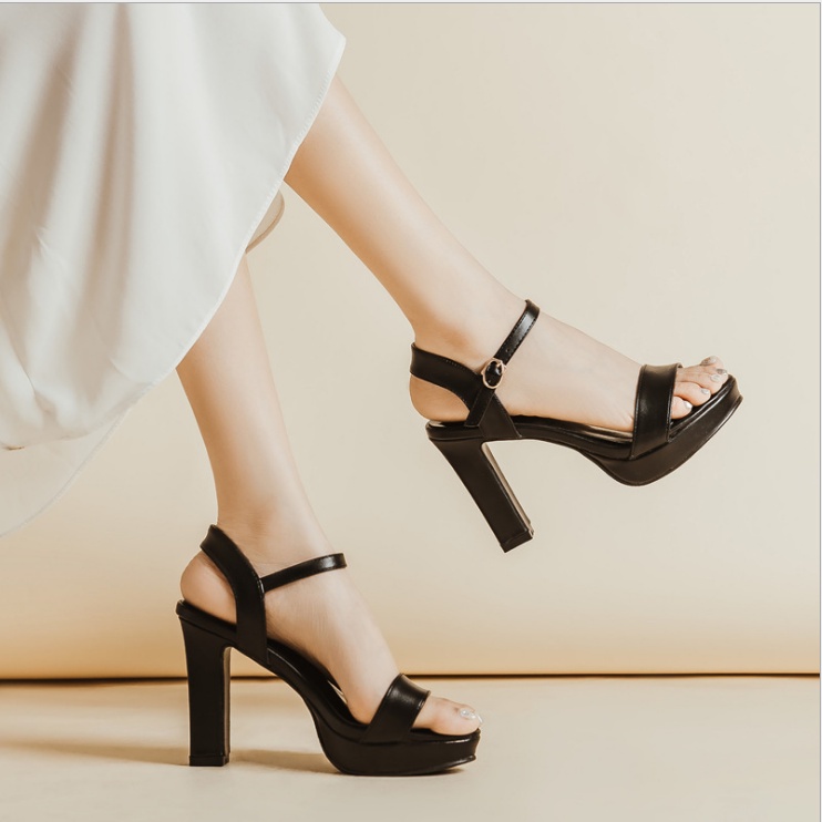 Giày Sandal cao gót 12cm Mã CH009 đế đúp, gót trụ, quai ngang,Giày cao gót đế vuông cao 12cm