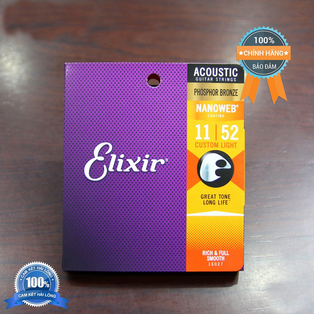 [Chính Hãng] Elixir 16027 (Size 11)Bộ 6 Dây Đàn Guitar Acoustic cao cấp Elixir Phospor Bronze Nanoweb tặng dctd 3 in 1