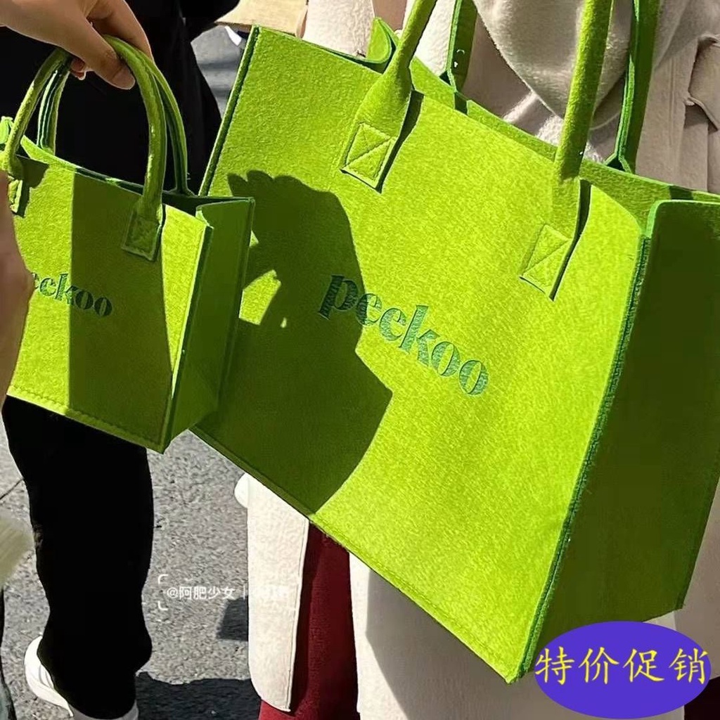 Túi Tote Đeo Vai Vải Nỉ Màu Xanh Lá In Chữ Đơn Giản Thời Trang