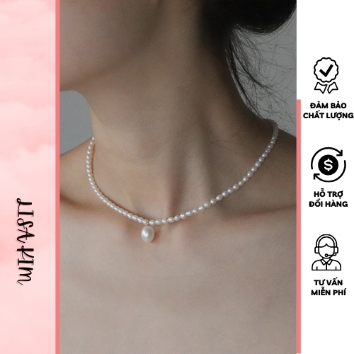 Dây chuyền phối kiểu hạt gạo 4-5 li kèm mặt giọt nước 9-10 li