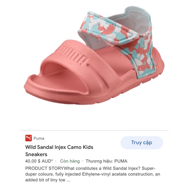 Sandal Puma bé gái màu hồng chuẩn xịn 100%
