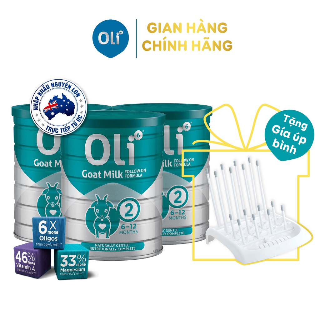 [TẶNG GIÁ ÚP BÌNH SỮA] Combo 3 lon Sữa dê Oli6® Dairy Goat Follow-On Formula số 2 800g